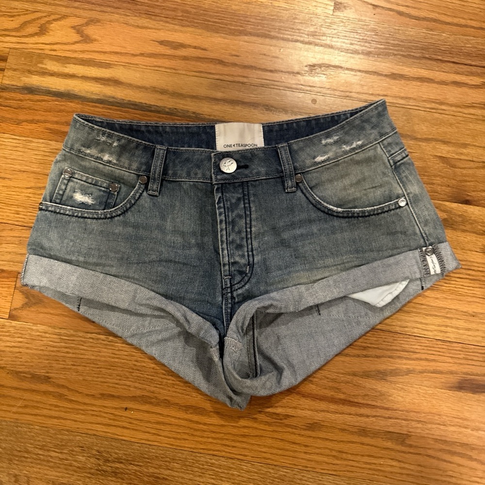 One Teaspoon Distressed Blue Jean Shorts
